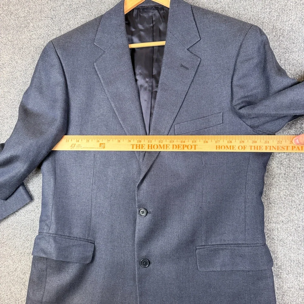 Brooks Brothers Blazer Mens 42R Blue Herringbone Silk Wool Linen Blend Jacket
